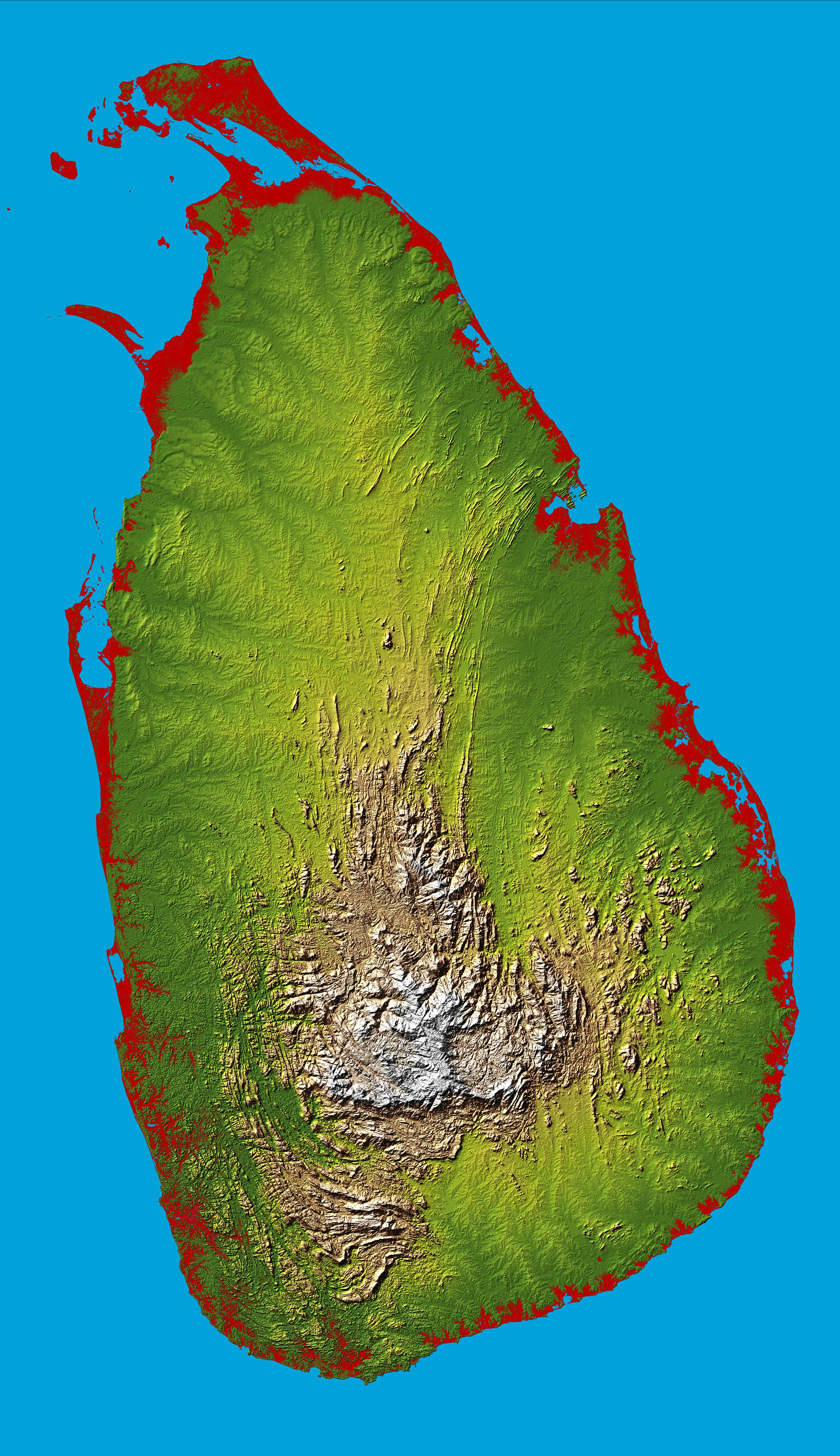 Topographic map of Sri Lanka